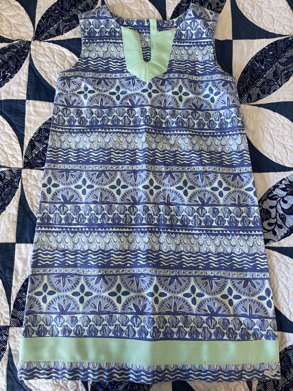 Vineyard Vines Girls Blue and Mint Patterned Shift Dress